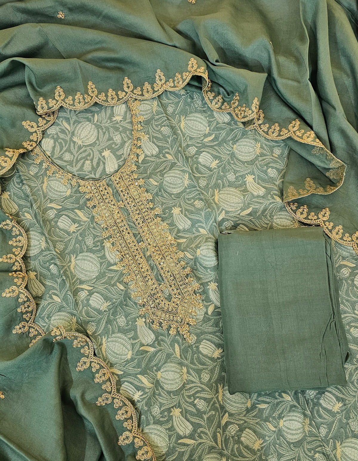 Modal Silk Unstitched Salwar Suit - Sea Green