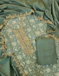 Modal Silk Unstitched Salwar Suit - Sea Green