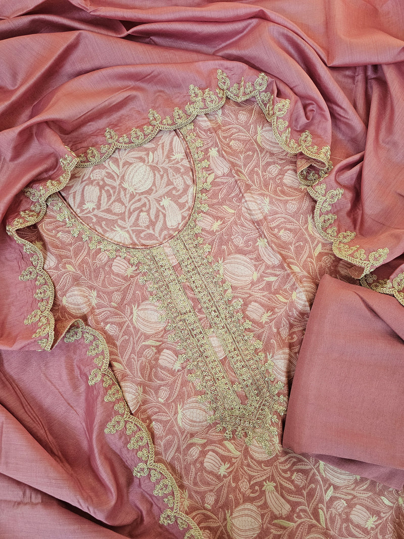 Modal Silk Unstitched Salwar Suit - Onion Pink