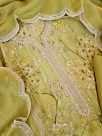 Modal Silk Unstitched Salwar Suit - Olive Green