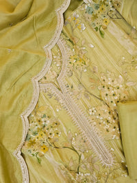 Modal Silk Unstitched Salwar Suit - Olive Green