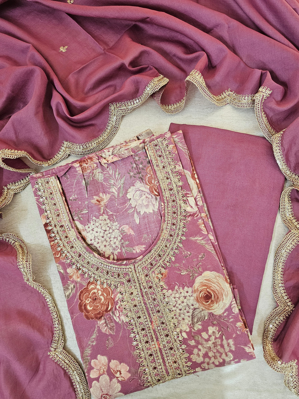 Modal Silk Unstitched Salwar Suit - Onion Pink