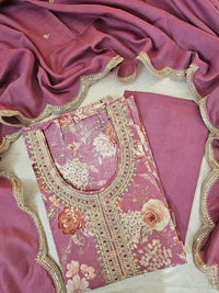 Modal Silk Unstitched Salwar Suit - Onion Pink