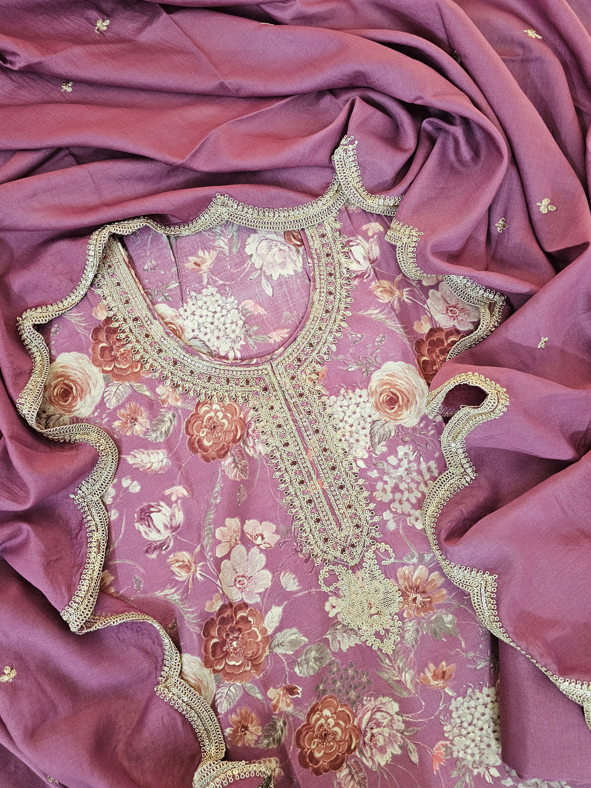 Modal Silk Unstitched Salwar Suit - Onion Pink