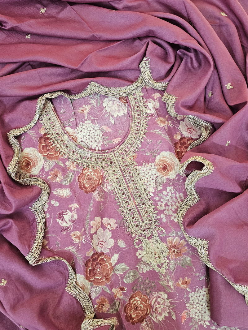 Modal Silk Unstitched Salwar Suit - Onion Pink