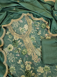 Modal Silk Unstitched Salwar Suit - Dark Sea Green