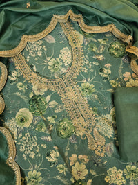 Modal Silk Unstitched Salwar Suit - Dark Sea Green