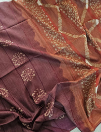 Bhagalpuri with Batik Print - Brown with Honey Brown