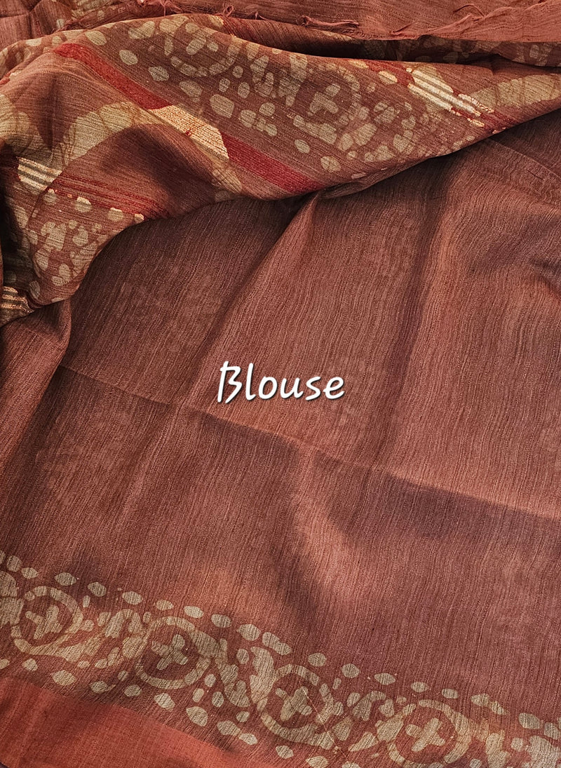 Bhagalpuri with Batik Print - Brown with Honey Brown