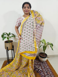 Maheshwari Silk Cotton Hand Block Printed Saree - Yellow