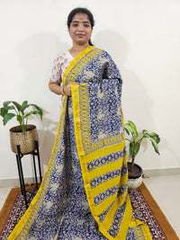 Maheshwari Silk Cotton Hand Block Printed Saree - Blue with Yellow