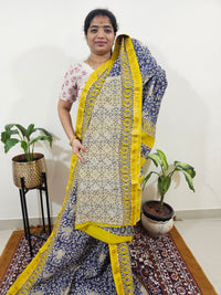 Maheshwari Silk Cotton Hand Block Printed Saree - Blue with Yellow