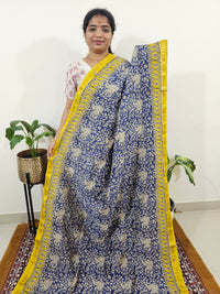 Maheshwari Silk Cotton Hand Block Printed Saree - Blue with Yellow