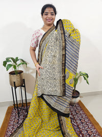 Maheshwari Silk Cotton Hand Block Printed Saree- Yellow with Blue