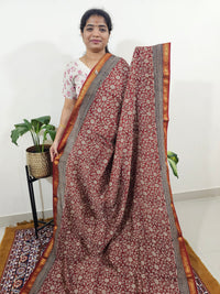 Maheshwari Silk Cotton Hand Block Printed Saree -Red with Black