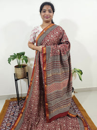 Maheshwari Silk Cotton Hand Block Printed Saree -Red with Black