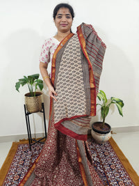 Maheshwari Silk Cotton Hand Block Printed Saree -Red with Black