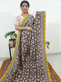 Maheshwari Silk Cotton Hand Block Printed Saree - Black with Yellow