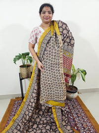 Maheshwari Silk Cotton Hand Block Printed Saree - Black with Yellow