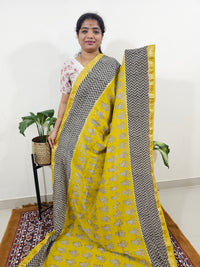 Maheshwari Silk Cotton Hand Block Printed Saree - Yellow with Black