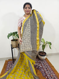 Maheshwari Silk Cotton Hand Block Printed Saree - Yellow with Black