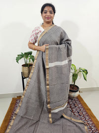 Maheshwari Silk Cotton Hand Block Printed Saree - Grey