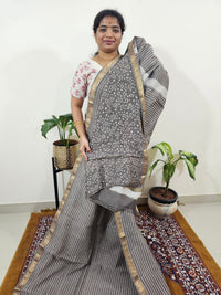 Maheshwari Silk Cotton Hand Block Printed Saree - Grey