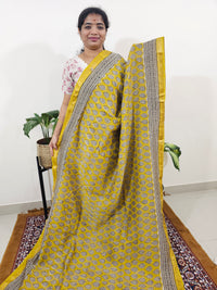 Maheshwari Silk Cotton Hand Block Printed Saree - Yellow with Black