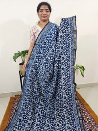 Maheshwari Silk Cotton Hand Block Printed Saree- Indigo Blue