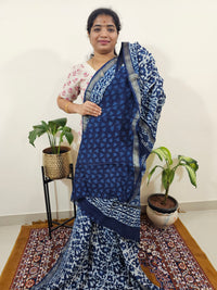 Maheshwari Silk Cotton Hand Block Printed Saree- Indigo Blue