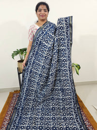 Maheshwari Silk Cotton Hand Block Printed Saree - Indigo Blue