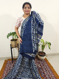 Maheshwari Silk Cotton Hand Block Printed Saree - Indigo Blue