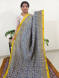 Maheshwari Silk Cotton Hand Block Printed Saree - Blue with Yellow
