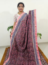 Maheshwari Silk Cotton Hand Block Printed Saree - Red with Pink