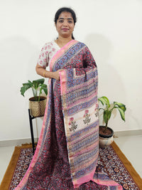 Maheshwari Silk Cotton Hand Block Printed Saree - Red with Pink