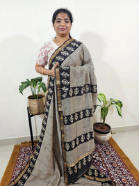 Maheshwari Silk Cotton Hand Block Printed Saree - Black