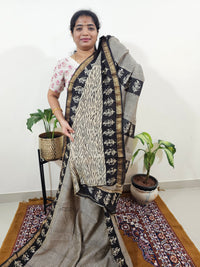 Maheshwari Silk Cotton Hand Block Printed Saree - Black