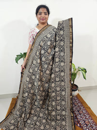 Maheshwari Silk Cotton Hand Block Printed Saree - Black