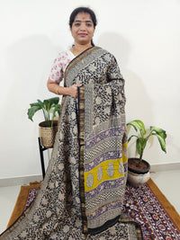 Maheshwari Silk Cotton Hand Block Printed Saree - Black