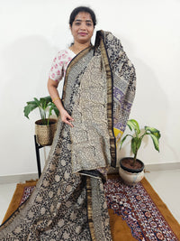 Maheshwari Silk Cotton Hand Block Printed Saree - Black