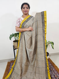 Maheshwari Silk Cotton Hand Block Printed Saree - Black with Yellow