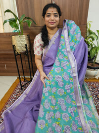 Handwoven Mangalagiri Pattu Saree with Digital Prints  - Lavender with Sea Green