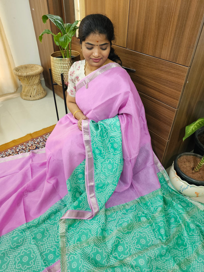 Handwoven Mangalagiri Pattu Saree with Digital Prints  -Pink with Sea Green