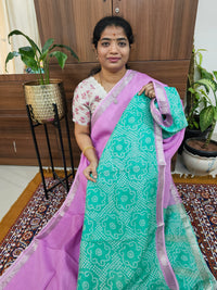 Handwoven Mangalagiri Pattu Saree with Digital Prints  -Pink with Sea Green