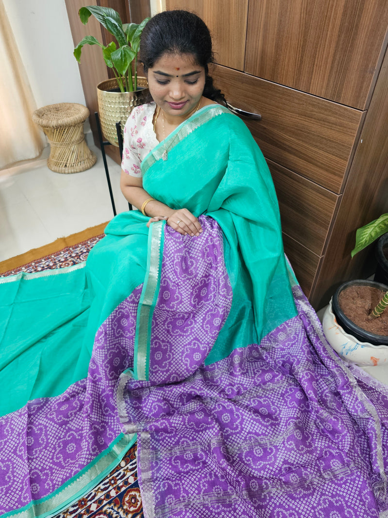 Handwoven Mangalagiri Pattu Saree with Digital Prints  -Sea Green with Lavender