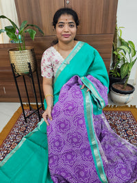 Handwoven Mangalagiri Pattu Saree with Digital Prints  -Sea Green with Lavender