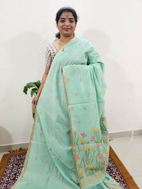 Semi Kota Doria with Jamdani Saree - Sea Green