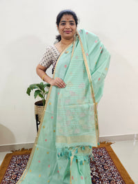 Semi Kota Doria with Jamdani Saree - Sea Green