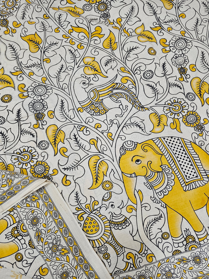 Cotton Kalamkari Saree - Yellow