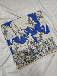 Cotton Kalamkari Saree - Blue Pichwai